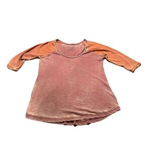 We The Free Pink Peach Raglan Burnout 3/4 Sleeve Pullover Top, Womens Size Large